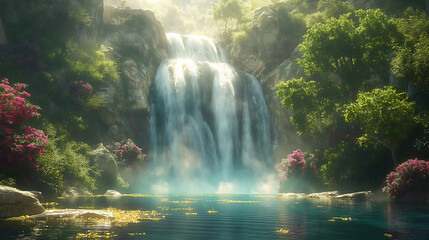 Beautiful natural waterfall scene 
