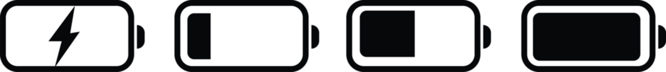 Obraz premium Bettery Charging Icon set ,low bettery vector icon ,Bettery Charging Icon, Silhouette design element related to mobile, isolated on transparent background, animated Charging Low to full charge.