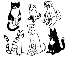 set of cats and dogs in doodle style.template for poster advertising print icon sticker design.