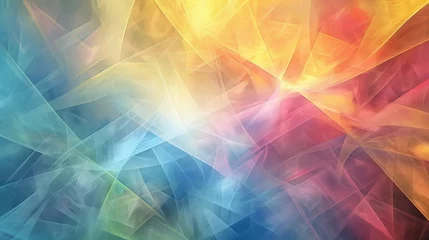 Tuinposter Translucent layers of geometric shapes converging in a symphony of color, crafting a mesmerizing 3D abstract background. © Marghoub