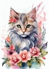 cat and flowers