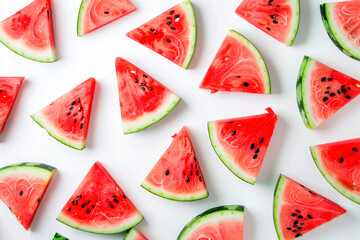 fruit pattern of fresh watermelon slices on white background. Top view