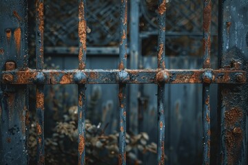 The rusty gate creaking open, with its minimal style and blurred dark tone, serves as a metaphor for entering danger.