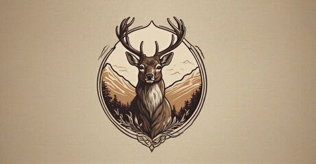 Produce a logo design that merges the serenity of nature with the majesty of a deer illustration, delivering a harmonious and impactful visual identity for your brand - obrazy, fototapety, plakaty