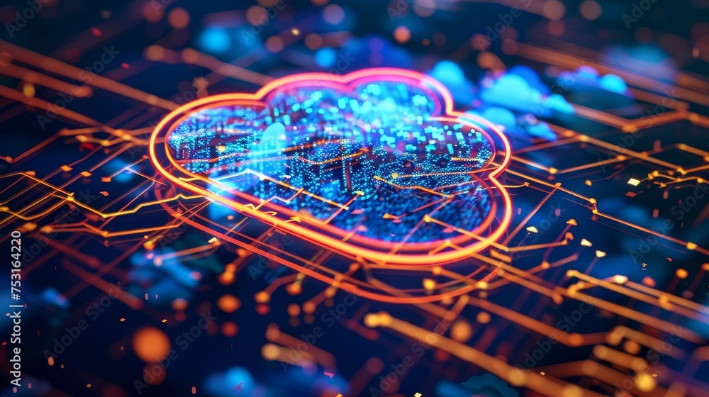 Poster a high-tech startup hub where cloud computing