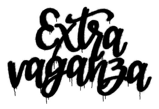 Spray graffiti hand written word EXTRAVAGANZA over white.