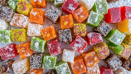 Delicious, colorful, fruity Turkish Delights background
