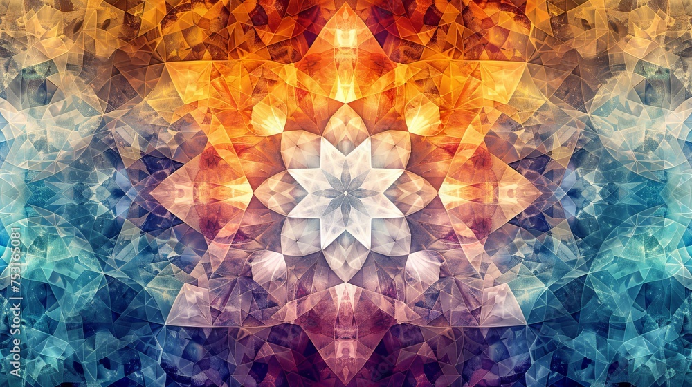 Poster a kaleidoscopic geometric pattern with a harmonious blend of colors and shapes