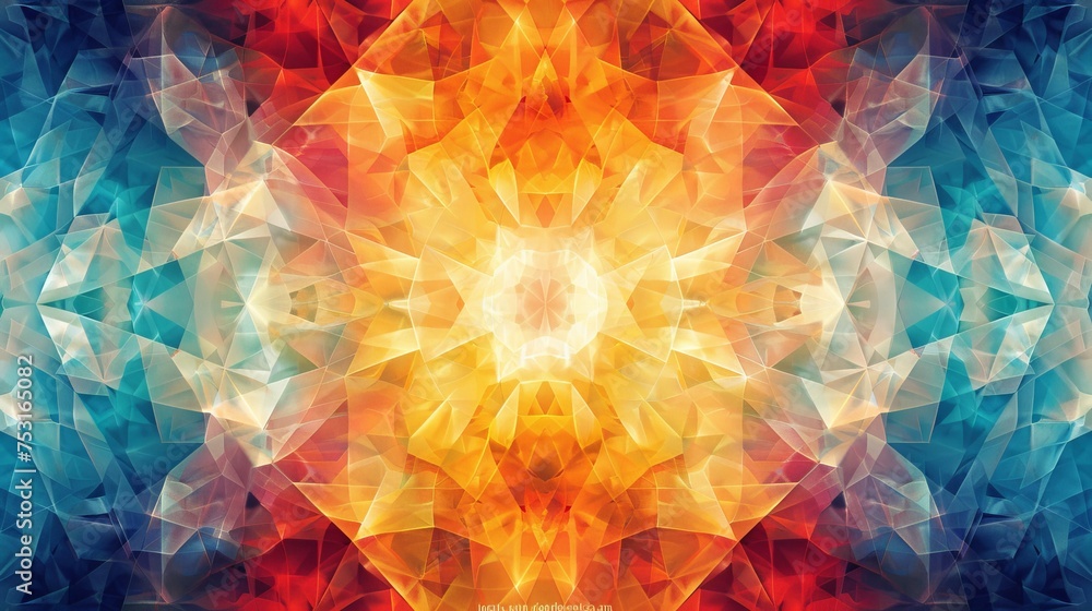 Poster a kaleidoscopic geometric pattern with a harmonious blend of colors and shapes