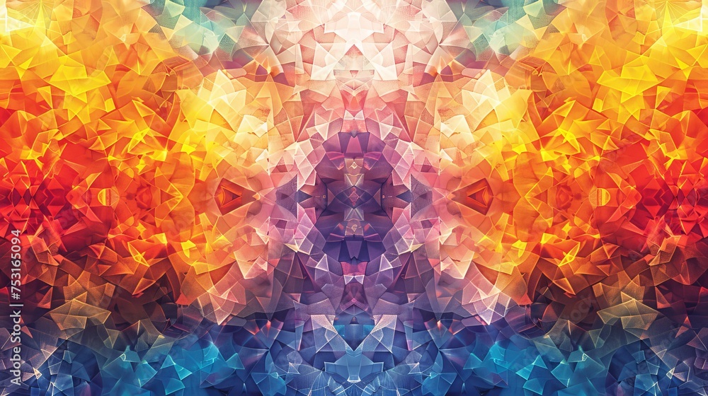 Poster a kaleidoscopic geometric pattern with a harmonious blend of colors and shapes