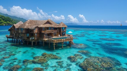 A luxurious overwater bungalow at a tropical beach resort