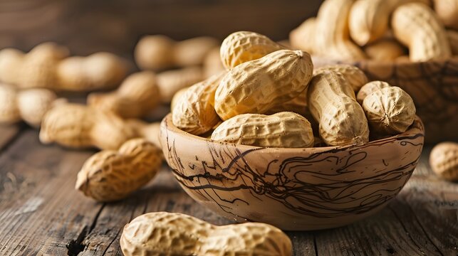 peanuts on a bowl over wooden table
