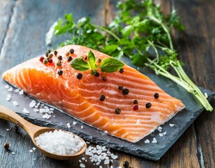 Firsches Lachsfilet mit Salz und Pfeffer 