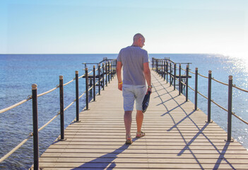 man on the beach of sea in sunset time