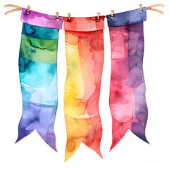 beautiful Pride banners illustration, decorate for pride season, simple, cute, full color, clipart, watercolor illustration, cute cartoon, sharp outline, isolate on white background.