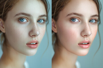 portrait woman's face, beauty concept before and after