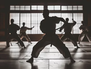 Foto op Canvas Silhouetted Martial Arts Training Session © pavlofox