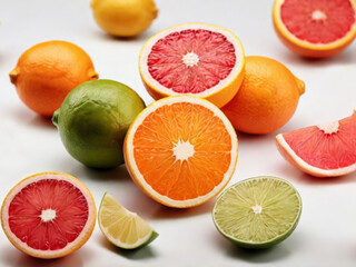 Naklejka na ściany i meble Citrus fruit cut in half orange lemon lime grapefruit
