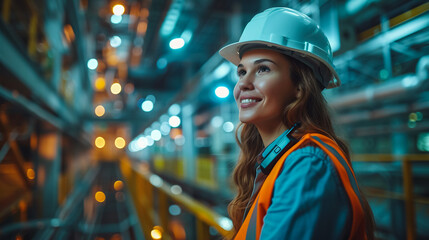 Portrait of industrial worker standing with tablet holding in her hand feeling proud and confident looking for the new opportunity, Concept business continuity, Industry business continuity planning. - obrazy, fototapety, plakaty