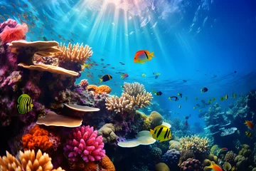 Keuken spatwand met foto The Majestic Underwater World: A Vibrant and Abundant Coral Reef Teeming with Sea Life © Joe