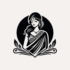 Fashion saree logo design with women figure template or clothing logo design illustration, Generative Ai.