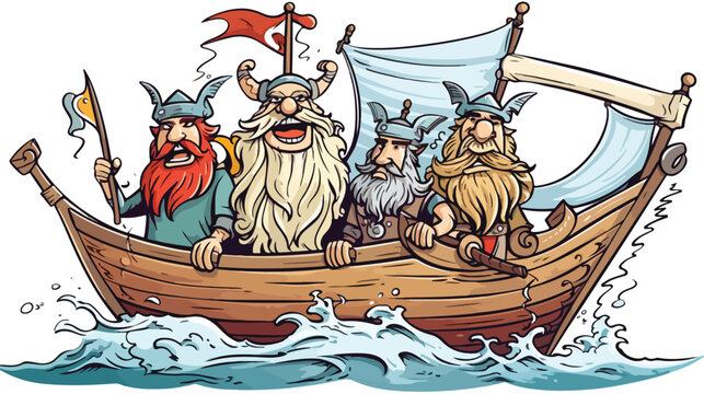 Cartoon vikings sailing freehand draw cartoon vector