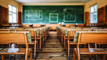 Classroom Ready for Learning, Desks and Chairs Set Up, Educational Environment Concept