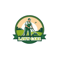 Creative Lawn Care logo design.  Lawn mower service logo icon isolated, Lawn mowing cutting grass, Gardener service logo icon isolated on white background vector illustration