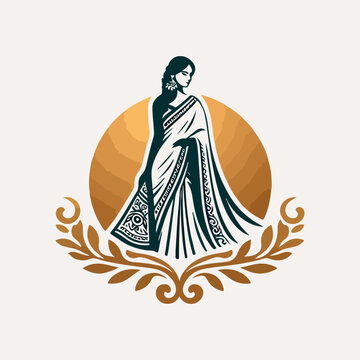 Fashion saree logo design with women figure template or clothing logo design illustration, Generative Ai.