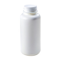 White plastic medicine bottle with cap isolated on transparent background.