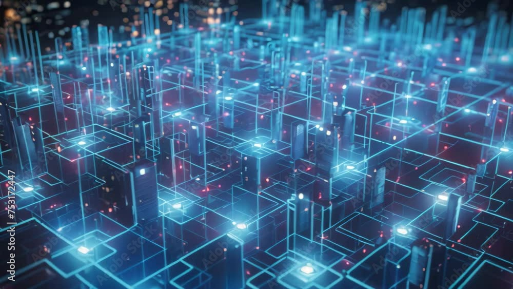 Poster circuit board with glowing dots and lines. technology concept. 3d rendering, big data flow in cyber 