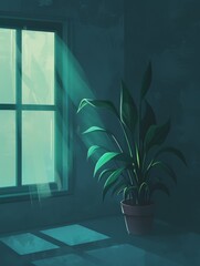 A potted plant sits on a windowsill bathed in natural light.
