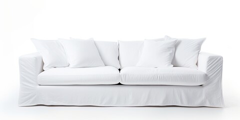 White fabric sofa isolated on white background.
