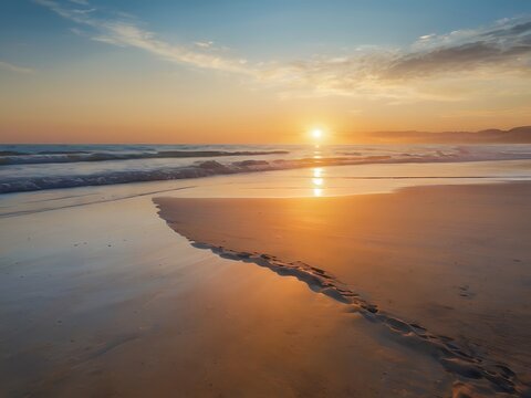 Photo of a beautiful beach view on sunset ai generative