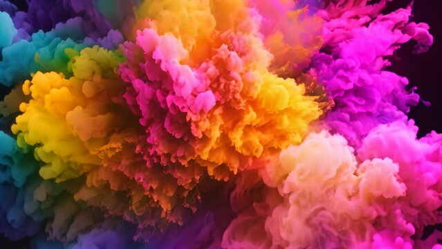 Explosion of colored smoke. Colorful explosion of colored smoke. Background for design, Colored powder explosion. Abstract closeup dust on backdrop, AI Generated