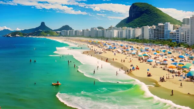 Aerial view of Copacabana beach in Rio de Janeiro, Brazil, Copacabana beach in Rio de Janeiro, Brazil. Copacabana beach is the most famous beach of Rio de Janeiro, Brazil, AI Generated
