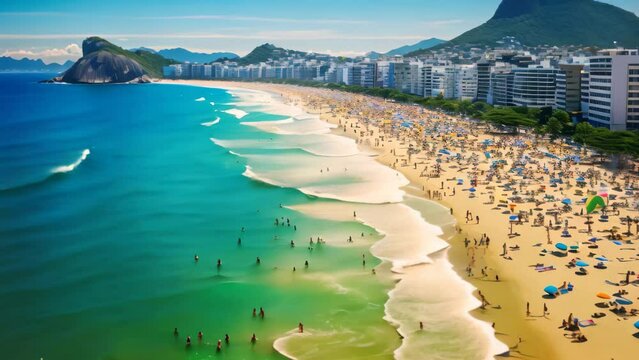 View of Copacabana beach, Rio de Janeiro, Brazil, Copacabana beach in Rio de Janeiro, Brazil. Copacabana beach is the most famous beach of Rio de Janeiro, Brazil, AI Generated