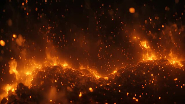 Abstract fire flames on black background. Fantasy glowing particles. 3D rendering, Detail of fire sparks isolated on black background, AI Generated