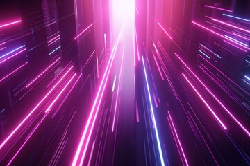 3d render, abstract futuristic neon background with glowing ascending lines