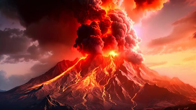 Volcanic eruption. 3d illustration. Elements of this image furnished by NASA, Eruption volcano Tolbachik, AI Generated