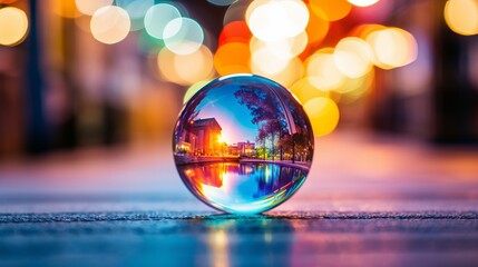 A blurry image captures a shiny crystal ball with an abstract blurry colorful pattern, offering a mesmerizing and ethereal visual effect.
