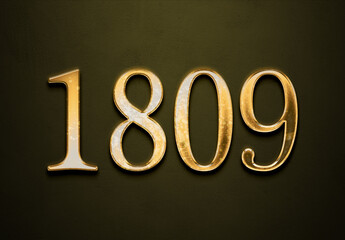 Old gold effect of year 1809 with 3D glossy style Mockup.	