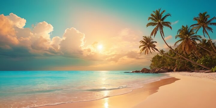 Photo of beautiful beach with sunset ai generative