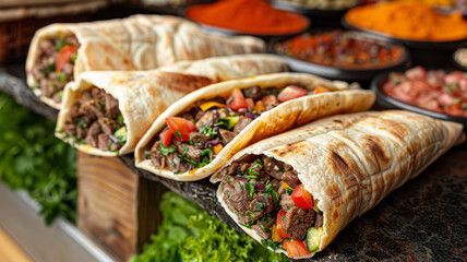 Photo of burritos with fillings - obrazy, fototapety, plakaty