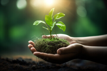 Fototapeta premium hands holding a plant