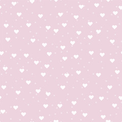 White hearts and dots over soft pink background pattern
