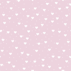 White hearts and dots over soft pink background pattern