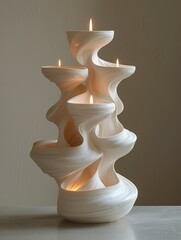 A beautiful wavy ceramic candle holder in a playful style. Candlestick in tangled shape of white ceramic and subtle colors.