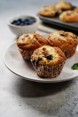 Homemade Blueberry Coffee cake muffins with streusel topping