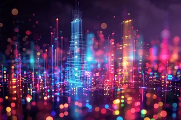 Photo sur Plexiglas Paysage fantastique Neon Fractal Skyline background design